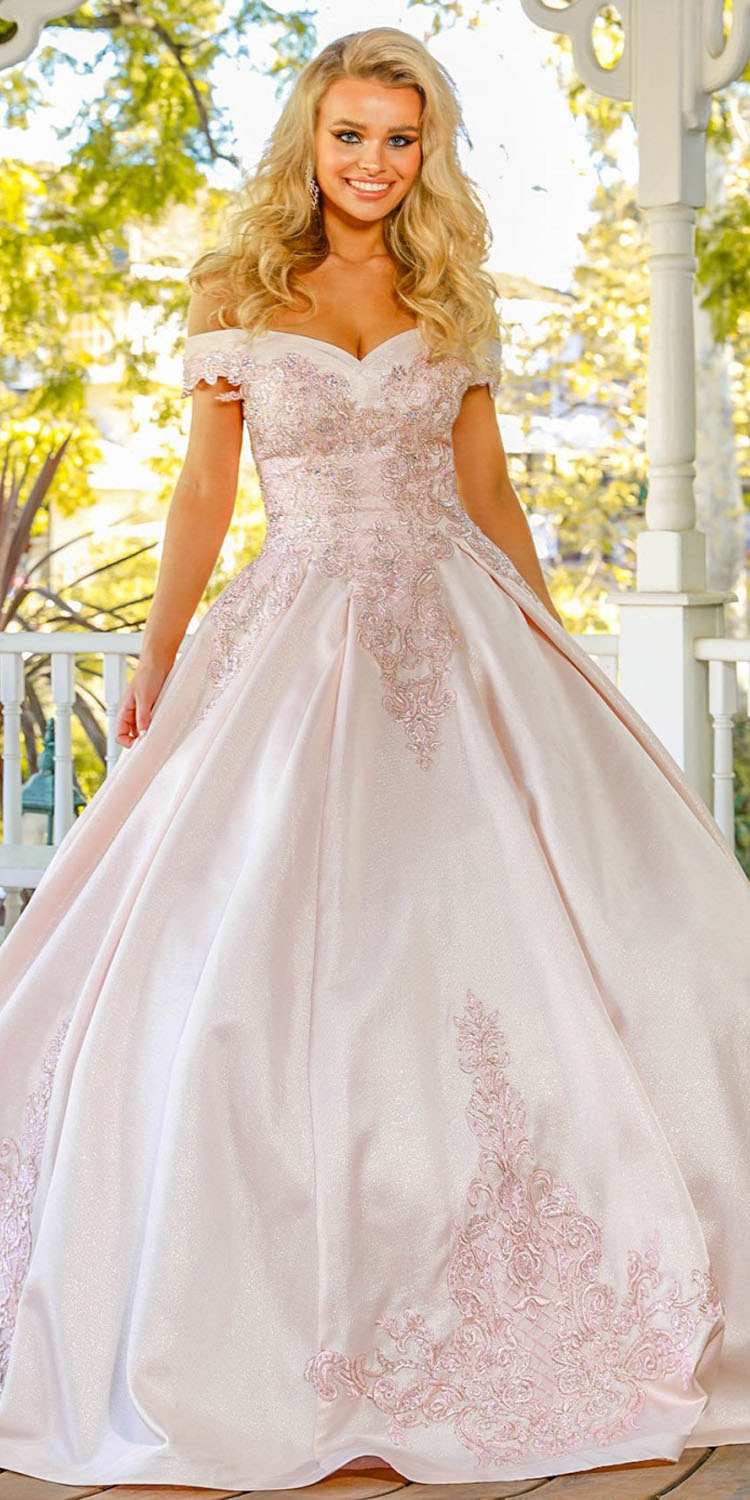 Nox Anabel U802 Blush Off The Shoulder Embroidered Quinceanera A-Line Ball Gown