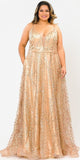 Lindas W1004 Floor Length Glitter Deep Illusion Neck Plus Size Dress