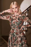 Andrea & Leo A0926 Long Sleeved Evening Gown with Floral Appliques