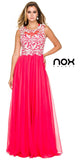 Lace Bodice Floor Length Prom Gown Watermelon Empire Chiffon A Line
