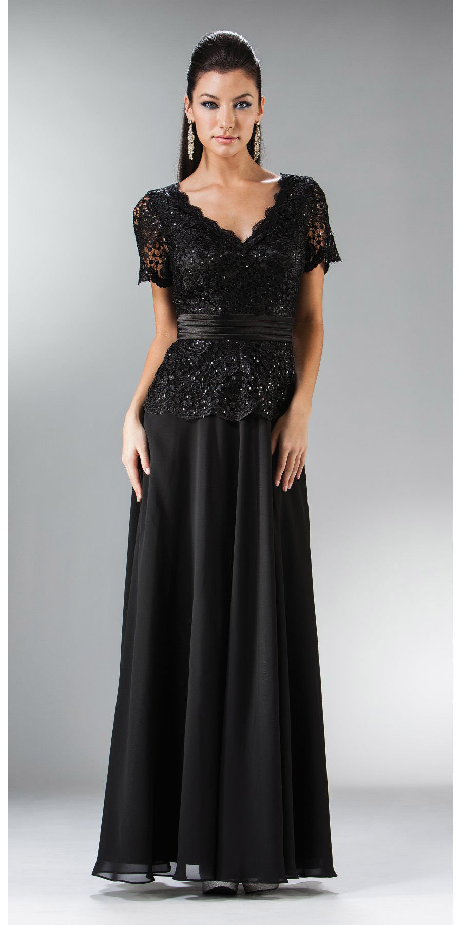 Elegant Floor Length Royal Blue Mother of Bride Dress Lace Top V Neck