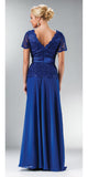 Elegant Floor Length Royal Blue Mother of Bride Dress Lace Top V Neck