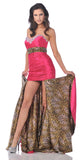 Sexy Hot Strapless Fuchsia Mini Cocktail Dress Leopard Print Train