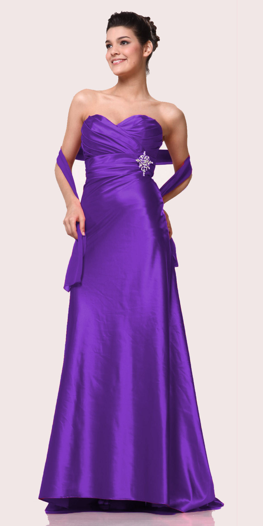 Apple Green Strapless Sweetheart Bridesmaid Dress Long Full Length Satin Gown Broach