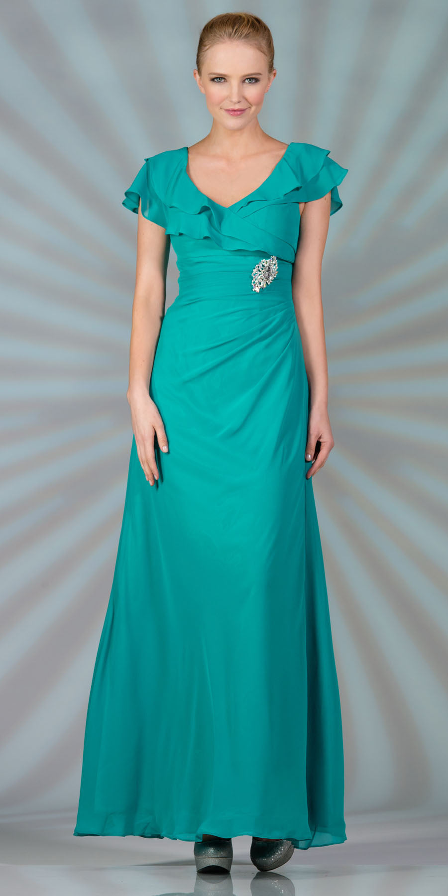 Modest Long Mother of Bride Eggplant Dress Chiffon Short Sleeves