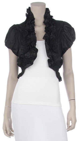 Black Ruffled Bolero Jacket Short Sleeve Ruffled Black Bolero Jacket
