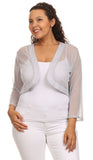 Silver Sheer Bolero Jacket Chiffon 3/4 Length Sleeve Silver Bolero