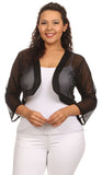 Black Sheer Bolero Jacket Chiffon 3/4 Length Sleeve Bolero