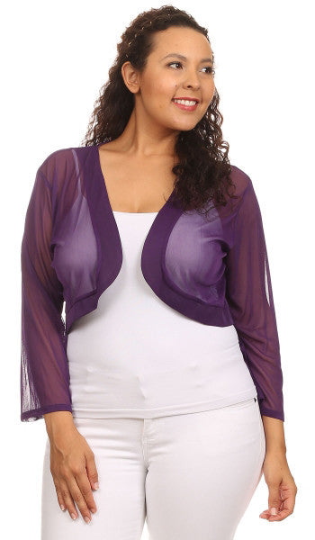 Purple Sheer Bolero Jacket Chiffon 3/4 Length Sleeve Bolero