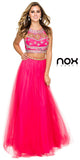 Two Piece Glamorous Prom Gown Fuchsia Tulle Skirt Jewel Bodice