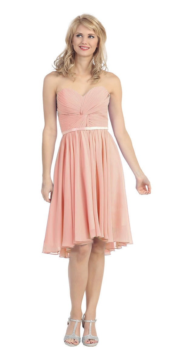 Ruched Bodice Knee Length A Line Lilac Bridesmaid Dress