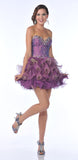 Ruffle Layer Tulle Skirt Plum Prom Dress Strapless Boned Rhinestones