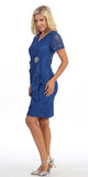 Celavie 6038 Short Sleeved Short Side Gathered Royal Blue Dress
