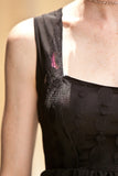 Sleeveless Black Polka Dot Lace Overlay Dress Wide Straps Pockets