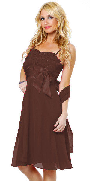 Spaghetti Strapped Sleeveless Short Brown Bridesmaid Dress