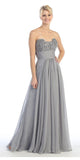 Studded Bodice A Line Long Silver Ball Gown