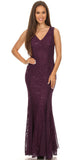 V Neck Sleeveless Floor Length Plum Mermaid Party Gown