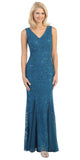 V Neck Sleeveless Floor Length Teal Mermaid Party Gown