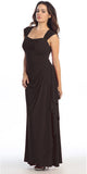 Cap Sleeved Side Gathered Floor Length Black Formal Gown