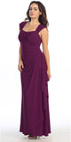 Cap Sleeved Side Gathered Floor Length Plum Formal Gown