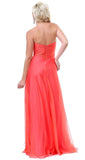 Chiffon Coral Prom Gown Double Layer Strapless Long Large Jewels