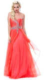 Chiffon Coral Prom Gown Double Layer Strapless Long Large Jewels