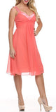 Chiffon Coral Dress Bridesmaid Knee Length Rhinestones Straps Gown