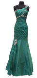 Green Long Special Occasion Dress Taffeta One Shoulder Rhinestone