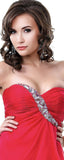 Red Damas Dress Above Knee Chiffon Strapless Jewels Empire A Line