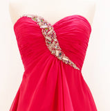 Red Damas Dress Above Knee Chiffon Strapless Jewels Empire A Line