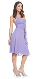 Halter Strap Lilac Bridesmaid Dress Chiffon With Bow Knee Length