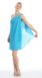 Layered One Shoulder Short Turquoise Chiffon Club Dress