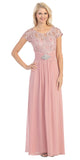 Long Lace Bodice Scoop Neck A Line Dusty Rose Formal Dress