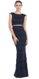 Mock 2 Piece Gown Black Navy Blue Metallic Mesh Floor Length Cap Sleeve