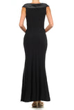 Overlapping V Neck Long Thigh Slit Black Column Gown