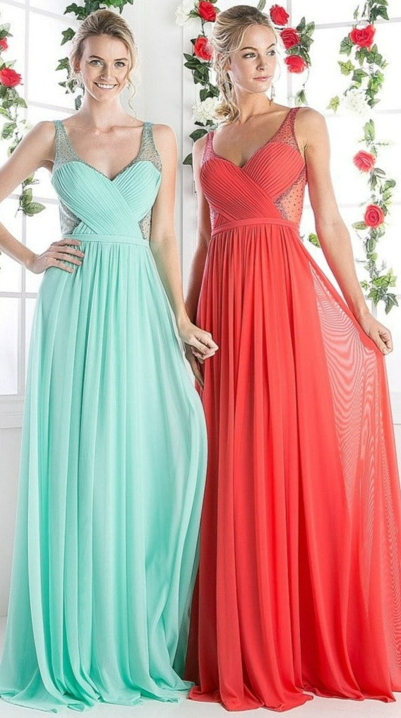 Plus Size Sheer Beaded Strap Flowy Evening Dress Navy Blue