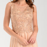 Poly USA 7472 Lace Applique Top Long Chiffon Prom Dress Champagne
