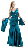 Popular Teal Formal Dress V Neck Wide Strap Pleated Mermaid Gown