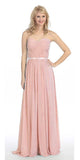 Belted Waist Ruched Long A Line Dusty Pink Formal Dress