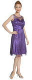 Purple Semi Formal Gown Short Dress Mesh Overlay Sleeveless Knee Length