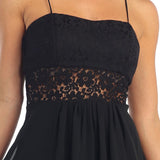 Black High Low Bridesmaid Dress Spaghetti Strap Flower Waist Empire