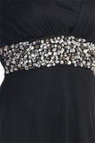 Black Semi Formal Chiffon Dress High Low Wide Strap Rhinestone Waist