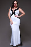 Fitted Black/Ivory Two Tone Maxi Dress V Neck Tank Straps