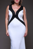 Fitted Black/Ivory Two Tone Maxi Dress V Neck Tank Straps