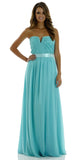 Full Length Strapless V Notch Aqua Chiffon Formal Dress