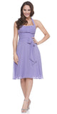 Halter Strap Lilac Bridesmaid Dress Chiffon With Bow Knee Length