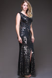 Long Black/Gold Foil Design Plus Size Maxi Dress Front Slit Cowl