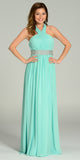 Long Chiffon Formal Column Gown Mint Halter Rhinestone Waist