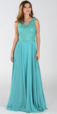 Poly USA 7472 Lace Applique Top Long Chiffon Prom Dress Green