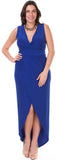 Royal Blue Plus Size Dress High Low Deep V Neck Tulip Skirt
